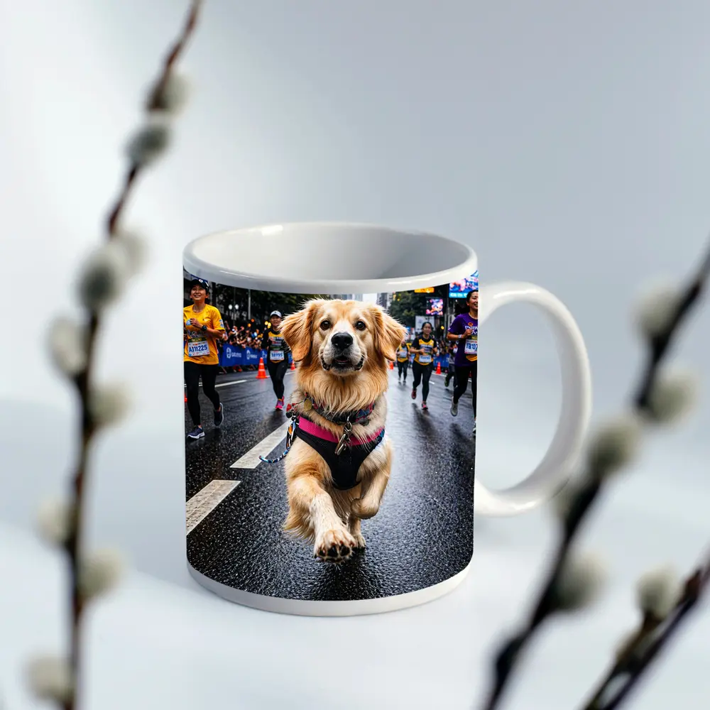 Golden Retriever Running City Marathon Street – Mugs