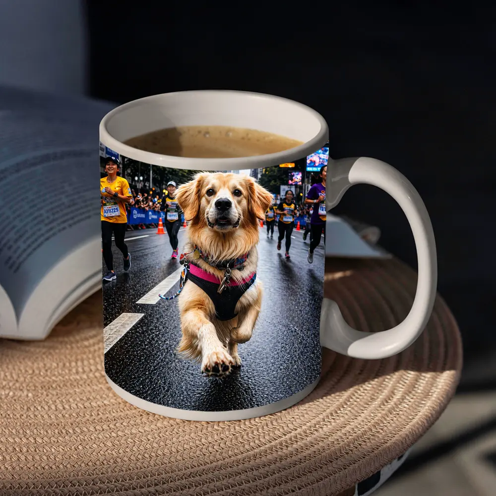 Golden Retriever Running City Marathon Street – Mugs