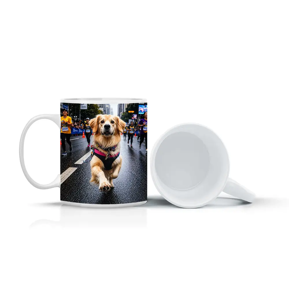Golden Retriever Running City Marathon Street – Mugs