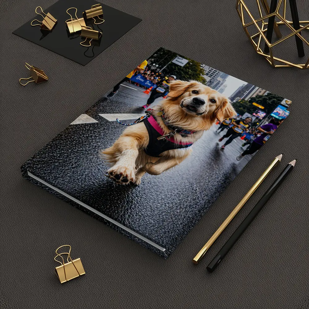Golden Retriever Running City Marathon Street – Notebooks