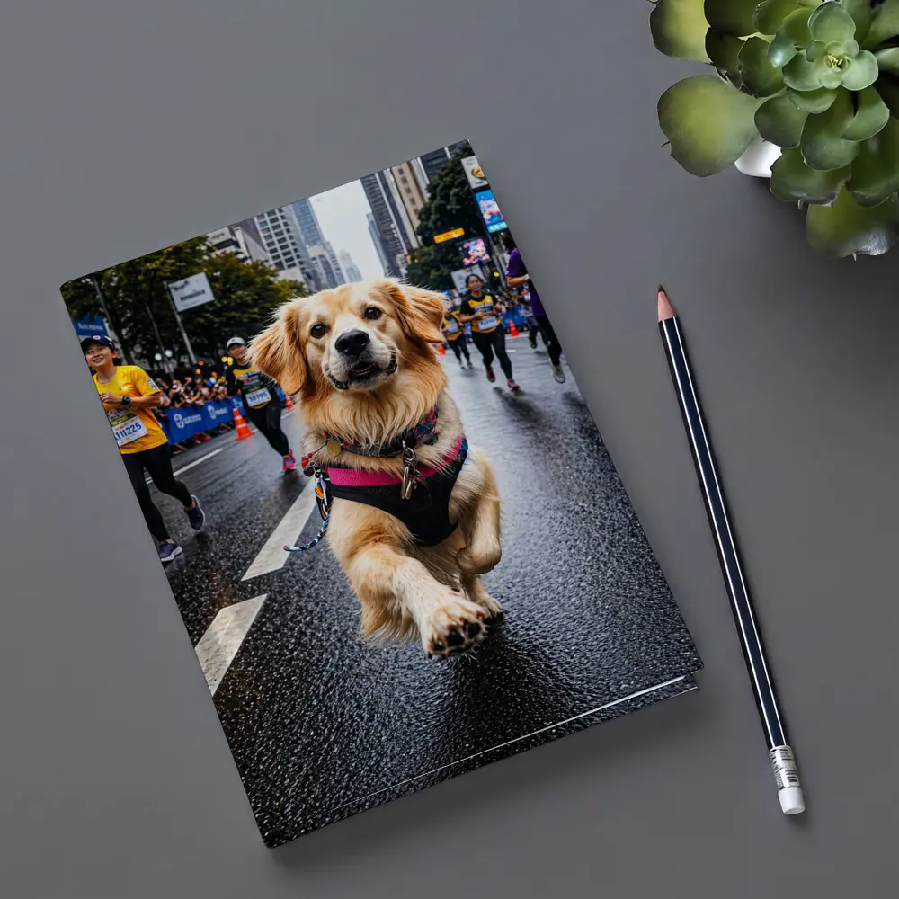 Golden Retriever Running City Marathon Street – Notebooks