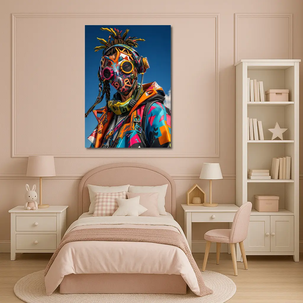 Graffiti Cyberpunk Masked Figure Blue Sky – Wall Art