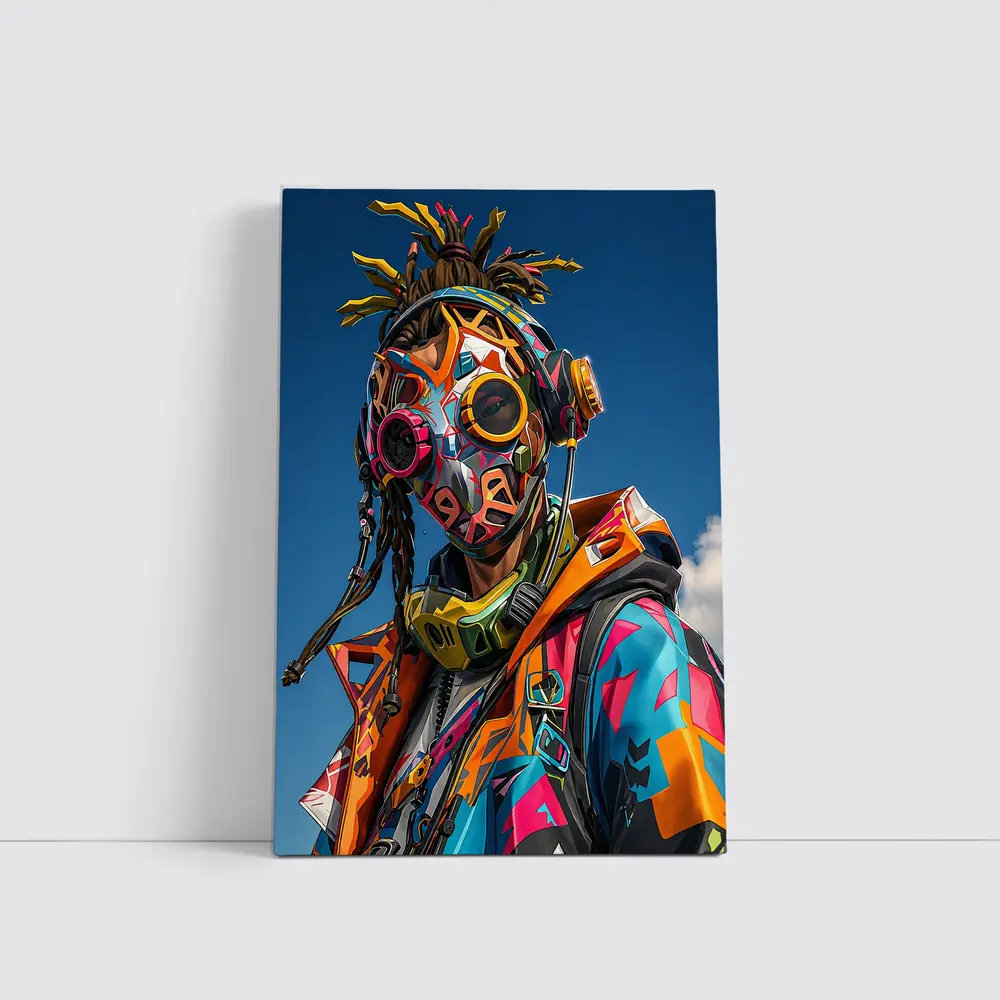 Graffiti Cyberpunk Masked Figure Blue Sky – Wall Art
