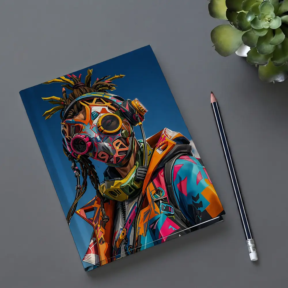 Graffiti Cyberpunk Masked Figure Blue Sky – Notebooks