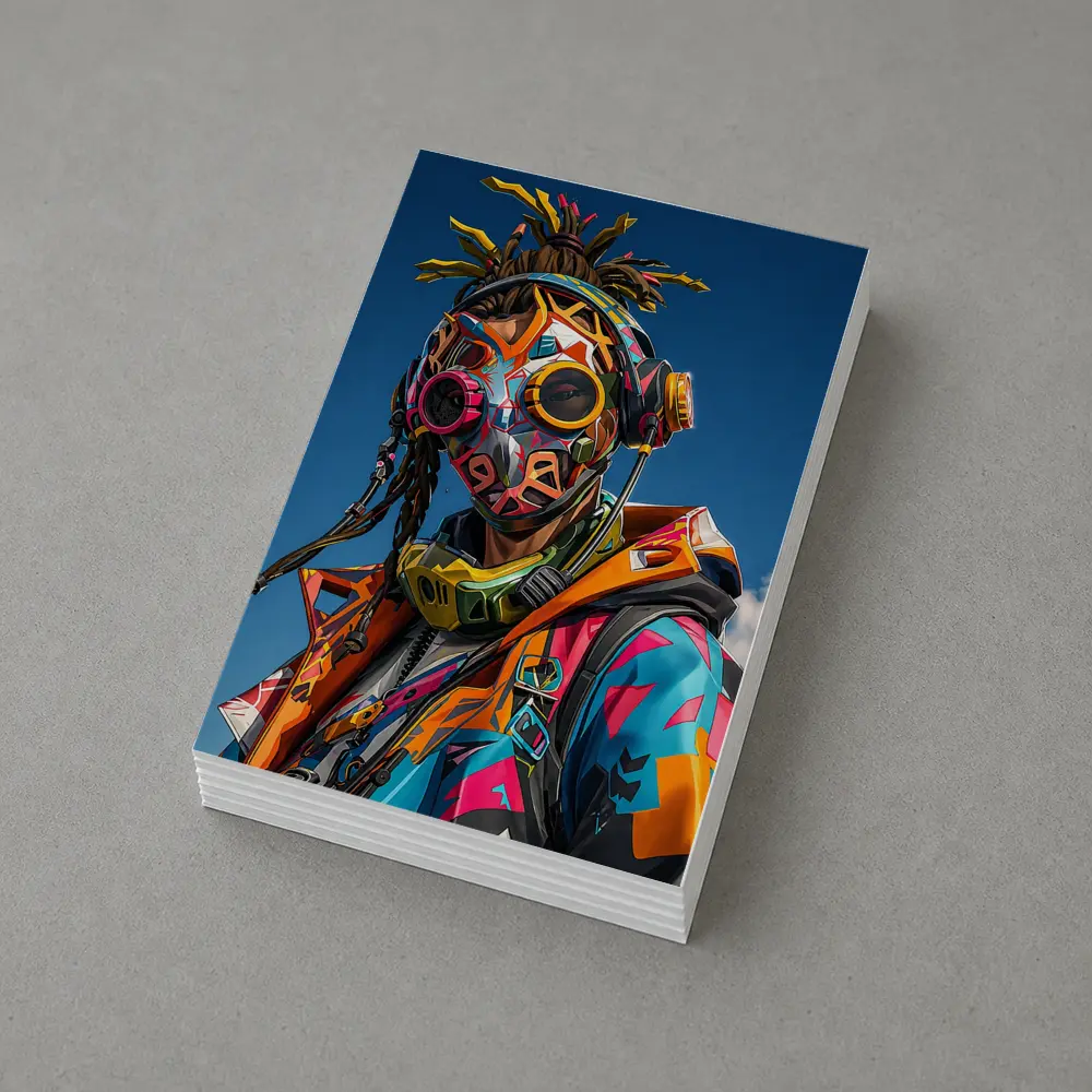 Graffiti Cyberpunk Masked Figure Blue Sky – Postcards