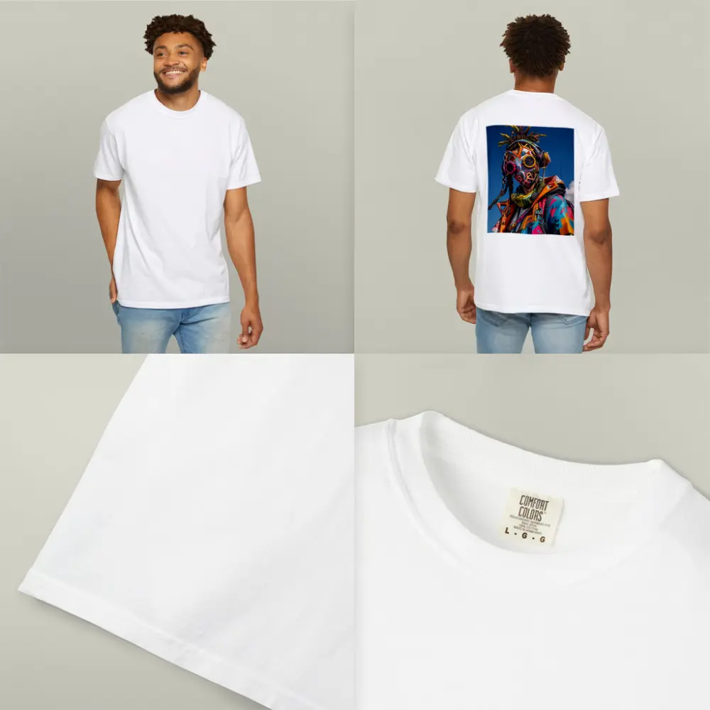 Graffiti Cyberpunk Masked Figure Blue Sky – T-Shirts