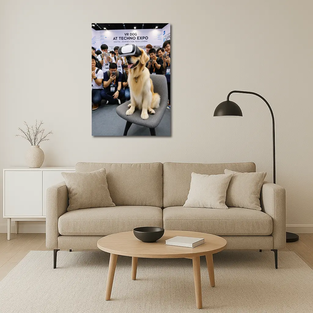 Golden Retriever Wearing VR Headset Tech Expo – Wall Art