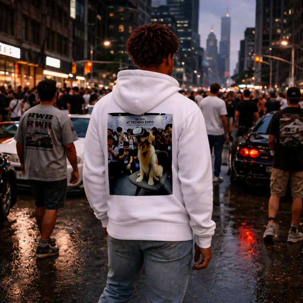 Golden Retriever Wearing VR Headset Tech Expo – Hoodies