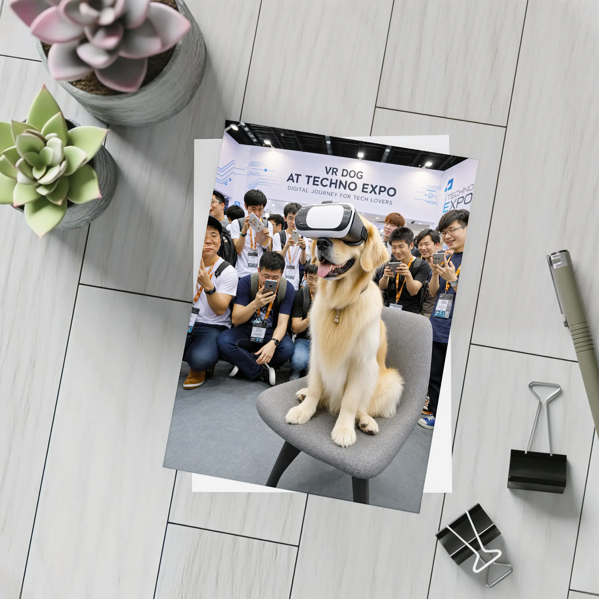 Golden Retriever Wearing VR Headset Tech Expo – Postcards