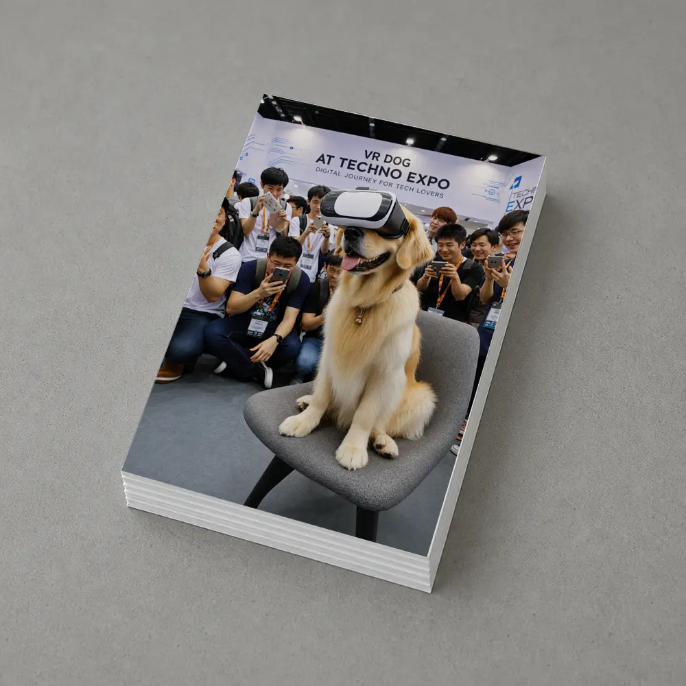 Golden Retriever Wearing VR Headset Tech Expo – Postcards