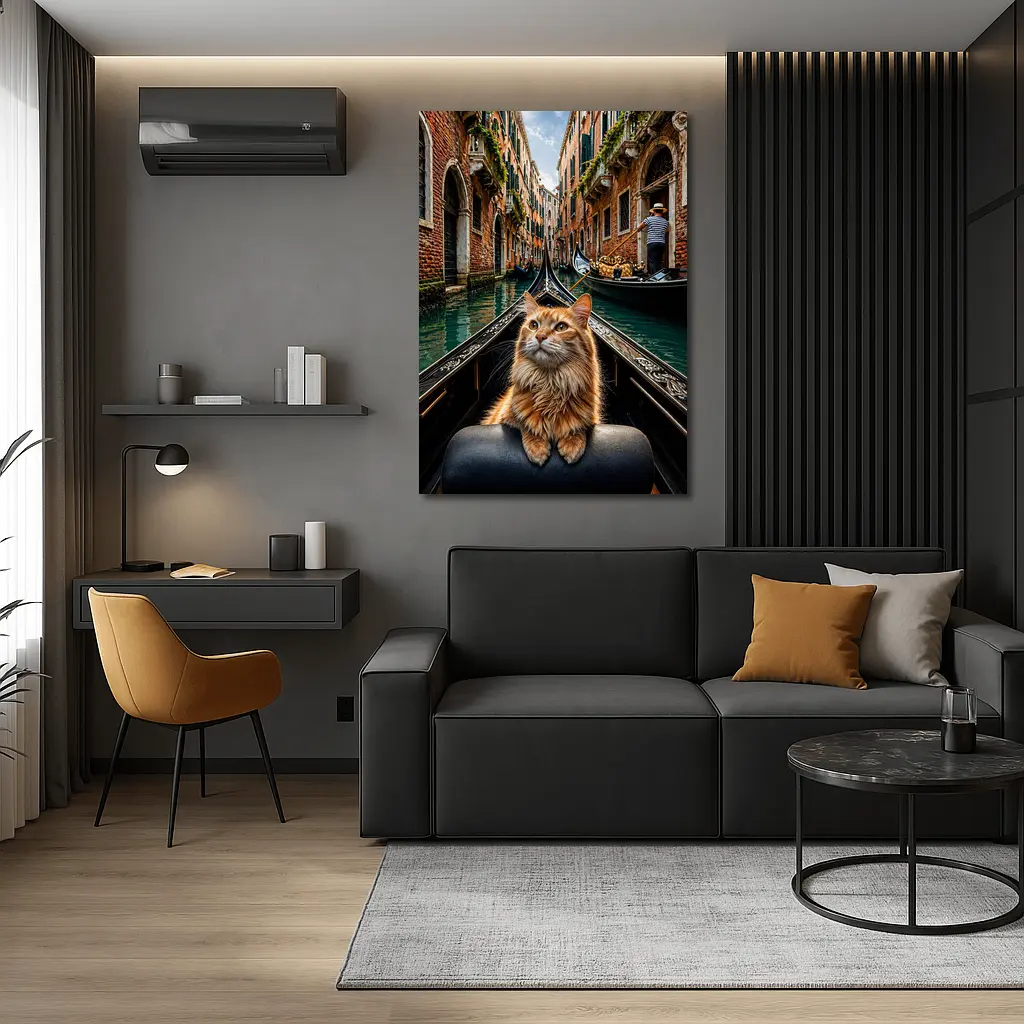 Ginger Cat Riding Gondola Venice Canal – Wall Art