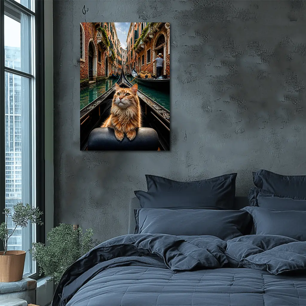 Ginger Cat Riding Gondola Venice Canal – Wall Art