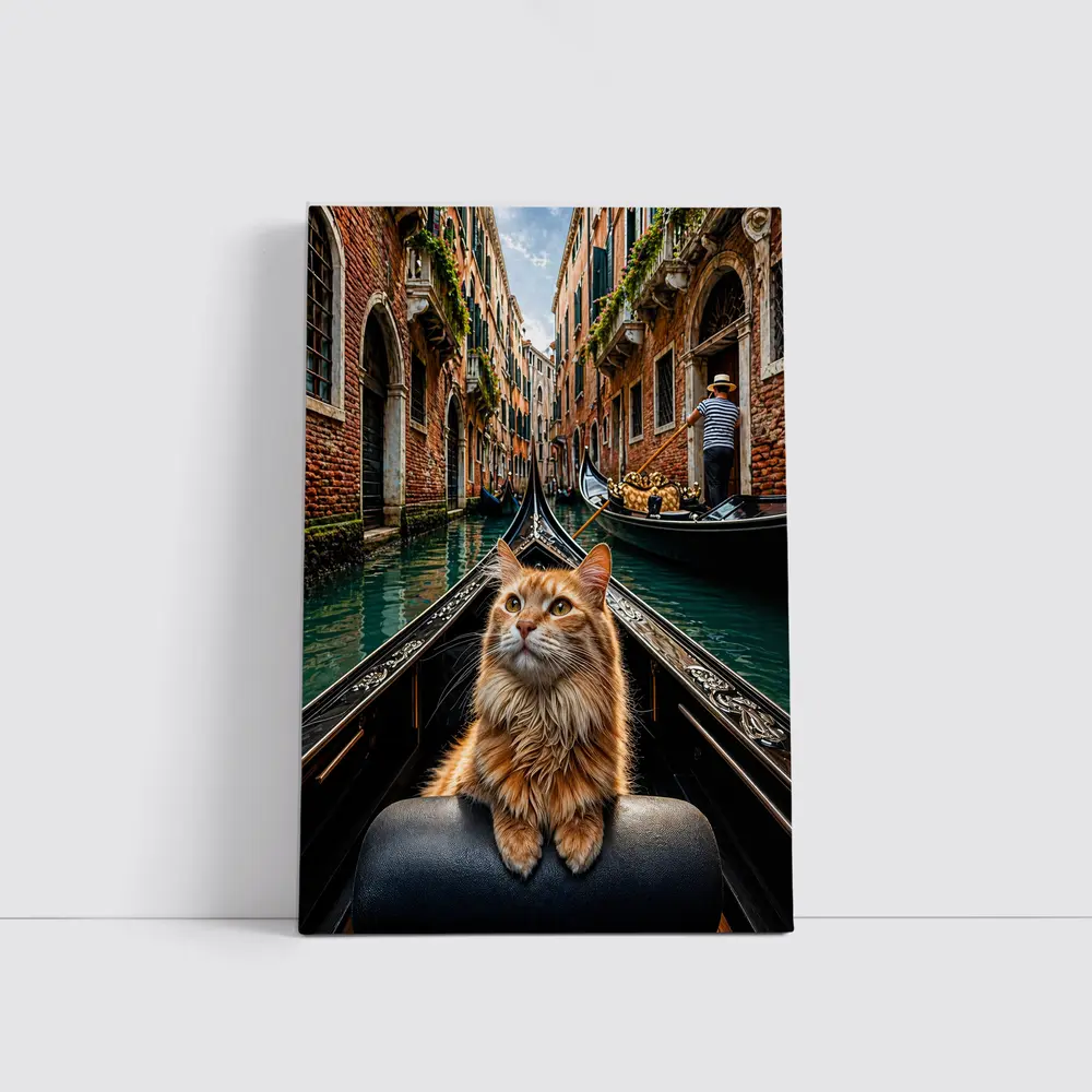 Ginger Cat Riding Gondola Venice Canal – Wall Art