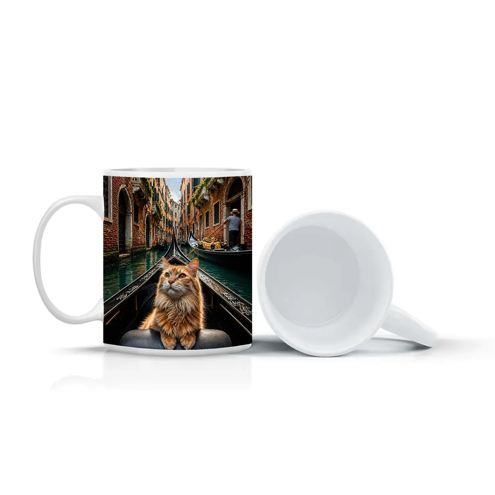 Ginger Cat Riding Gondola Venice Canal – Mugs