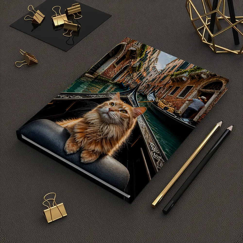 Ginger Cat Riding Gondola Venice Canal – Notebooks