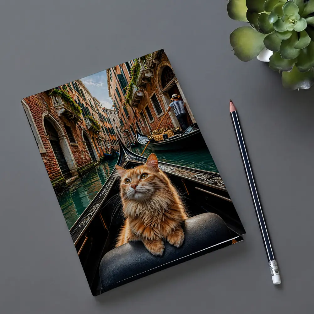 Ginger Cat Riding Gondola Venice Canal – Notebooks