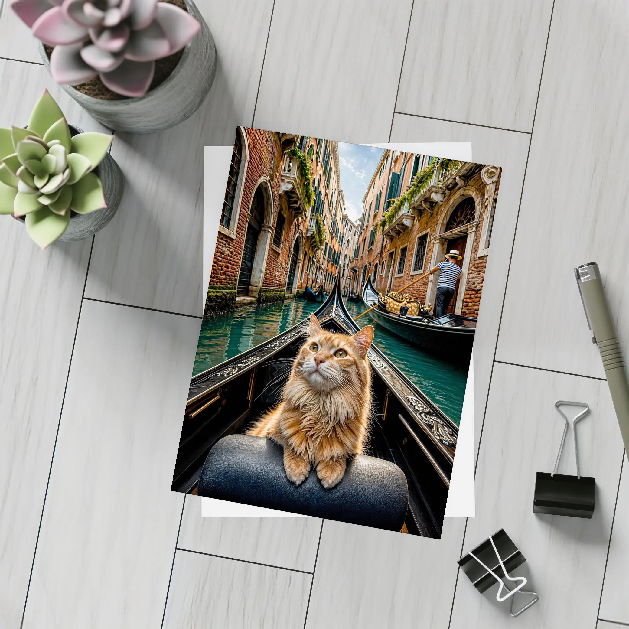 Ginger Cat Riding Gondola Venice Canal – Postcards