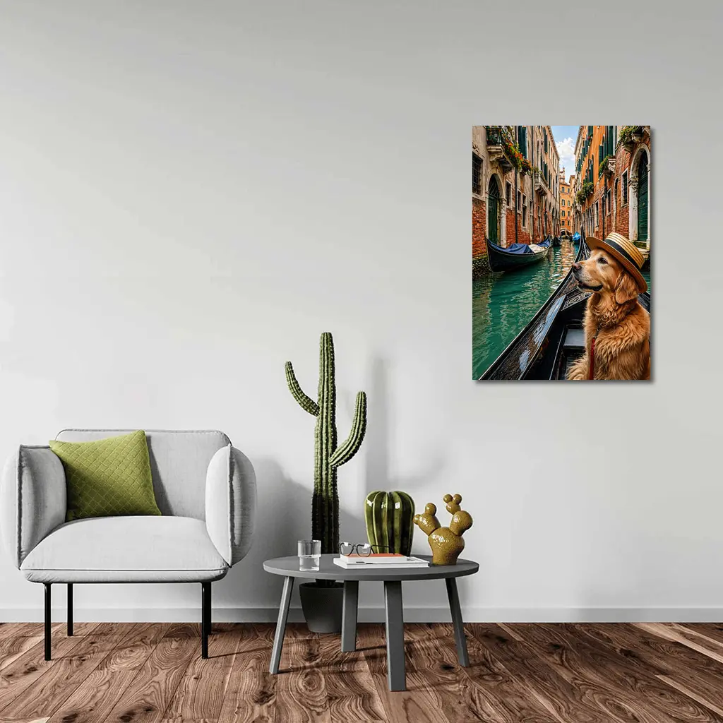 Golden Retriever Dog Wearing Hat Venice Canal – Wall Art