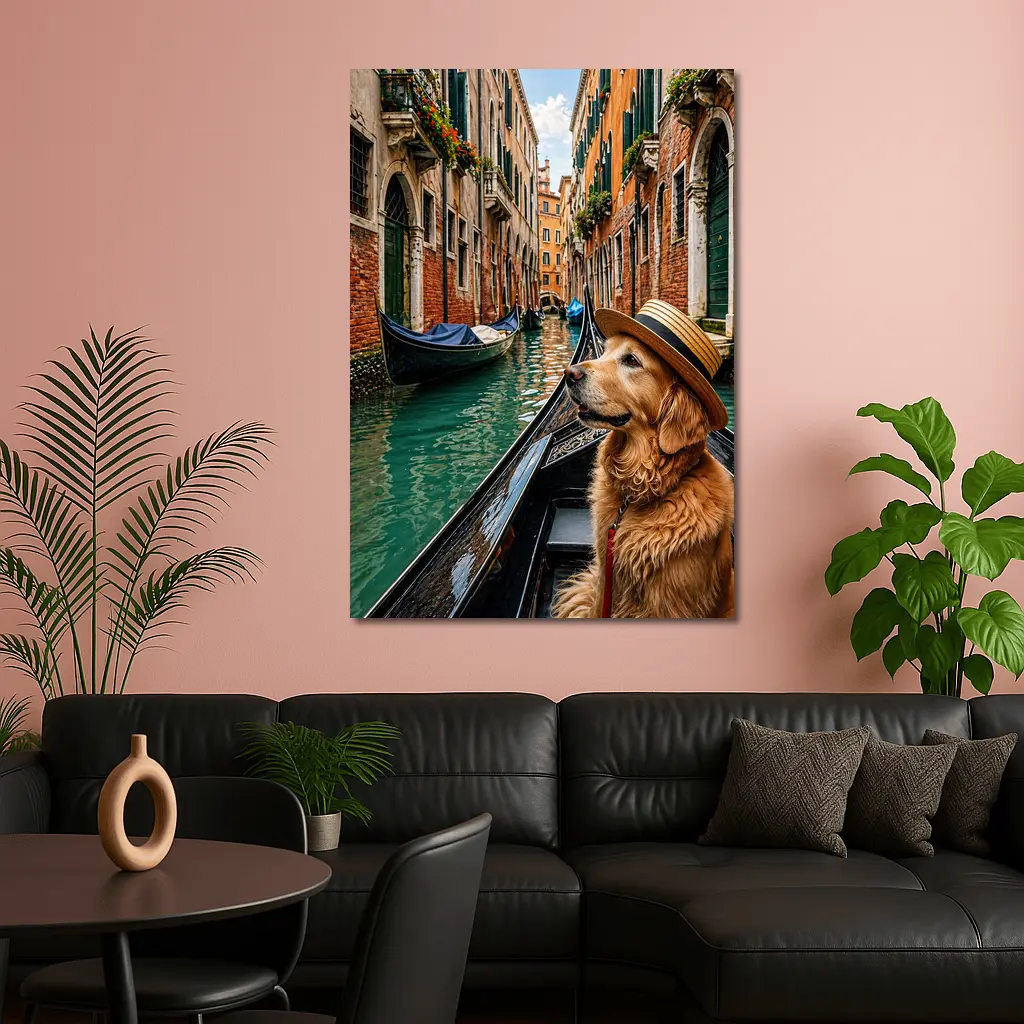 Golden Retriever Dog Wearing Hat Venice Canal – Wall Art