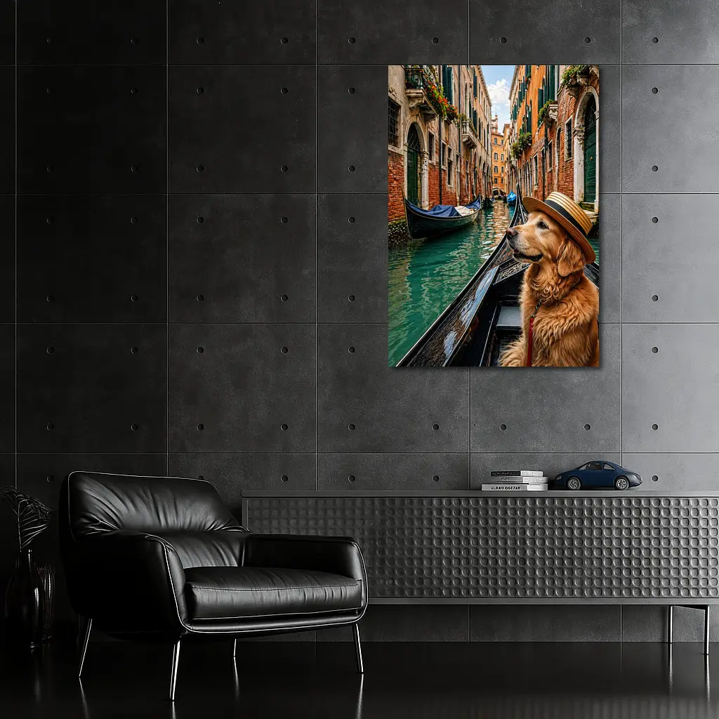 Golden Retriever Dog Wearing Hat Venice Canal – Wall Art