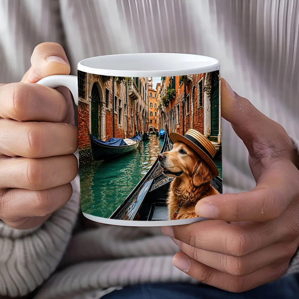 Golden Retriever Dog Wearing Hat Venice Canal – Mugs