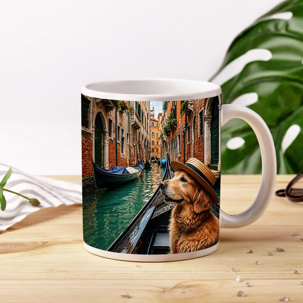 Golden Retriever Dog Wearing Hat Venice Canal – Mugs