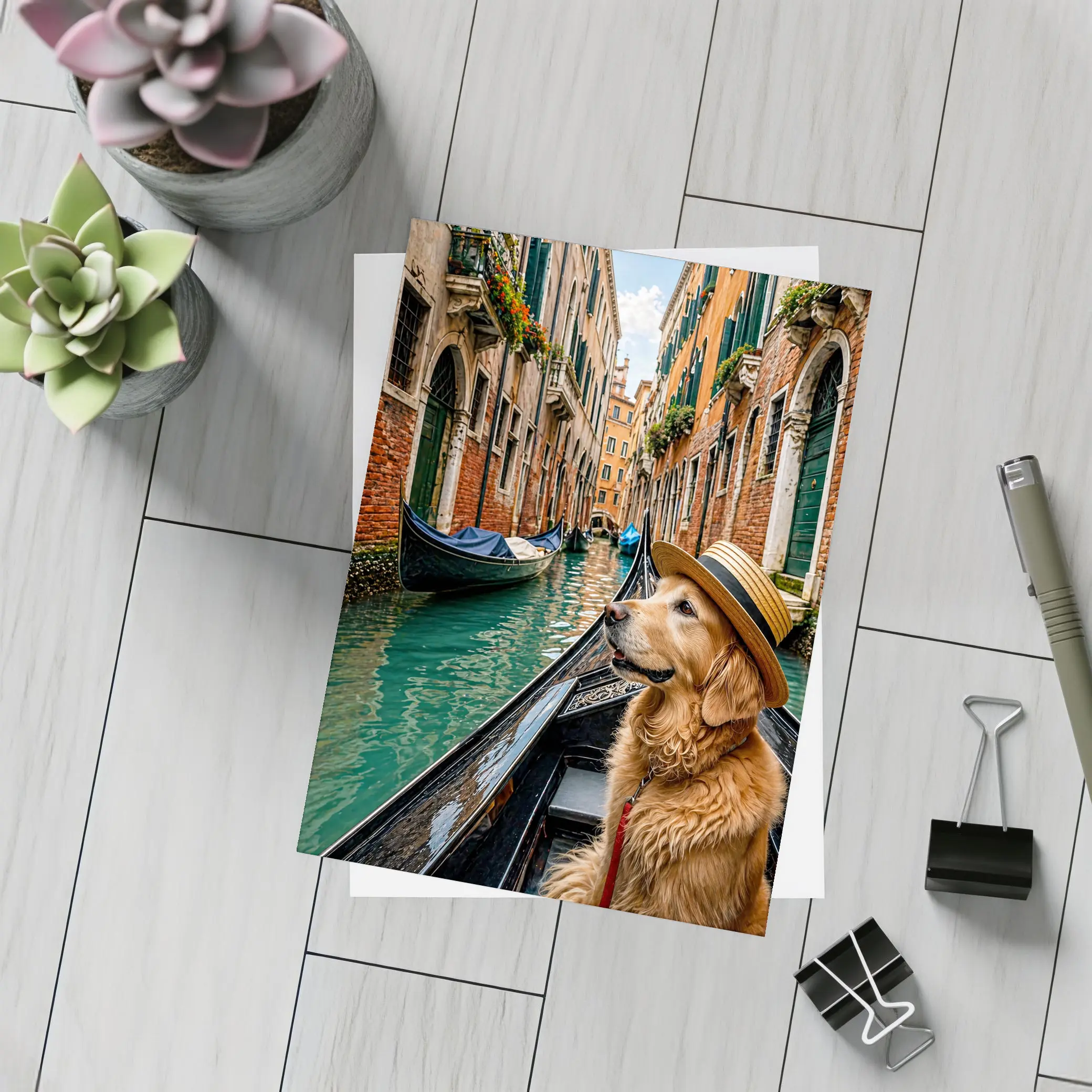Golden Retriever Dog Wearing Hat Venice Canal – Postcards