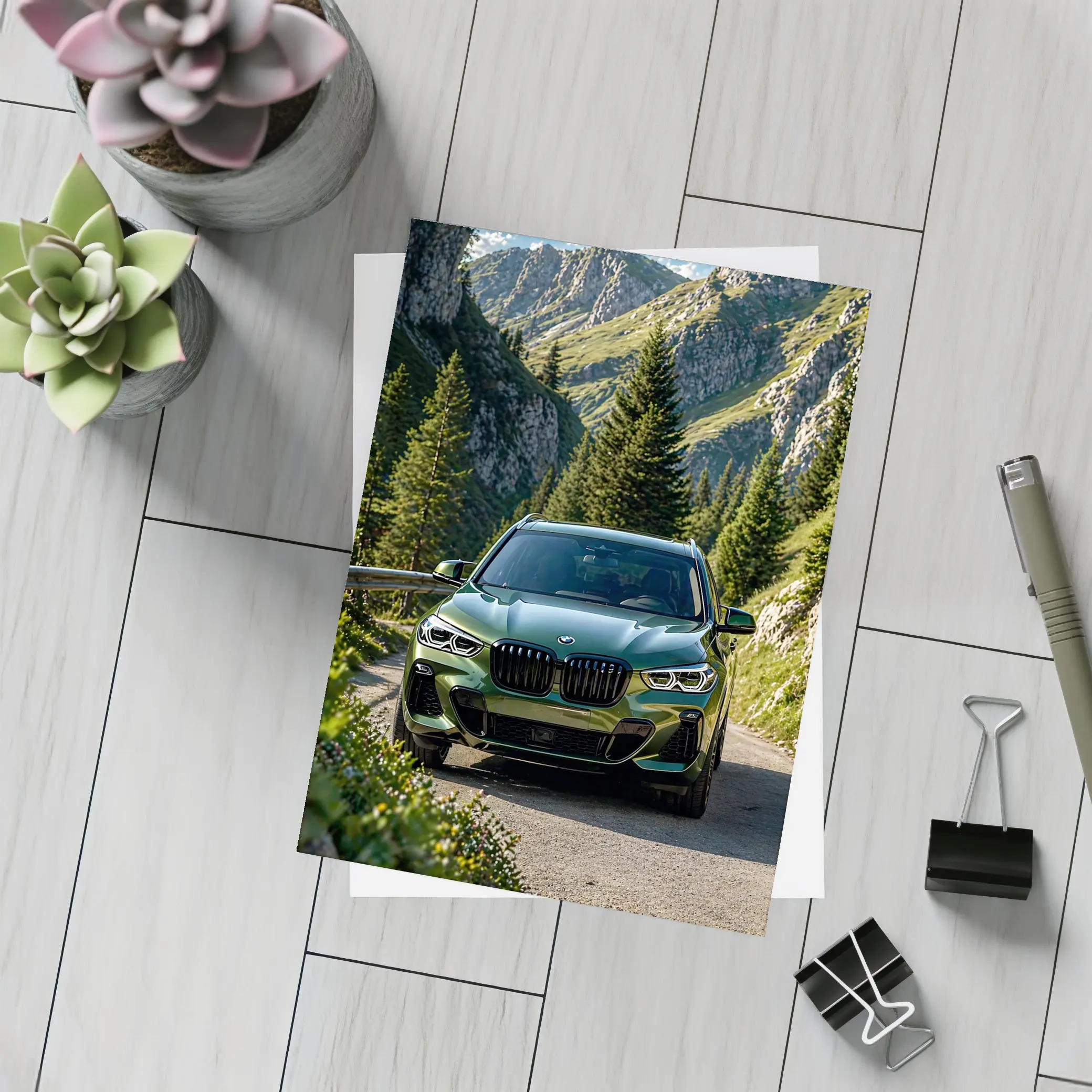 BMW X3 Green SUV Mountain Road Drive – Postcards