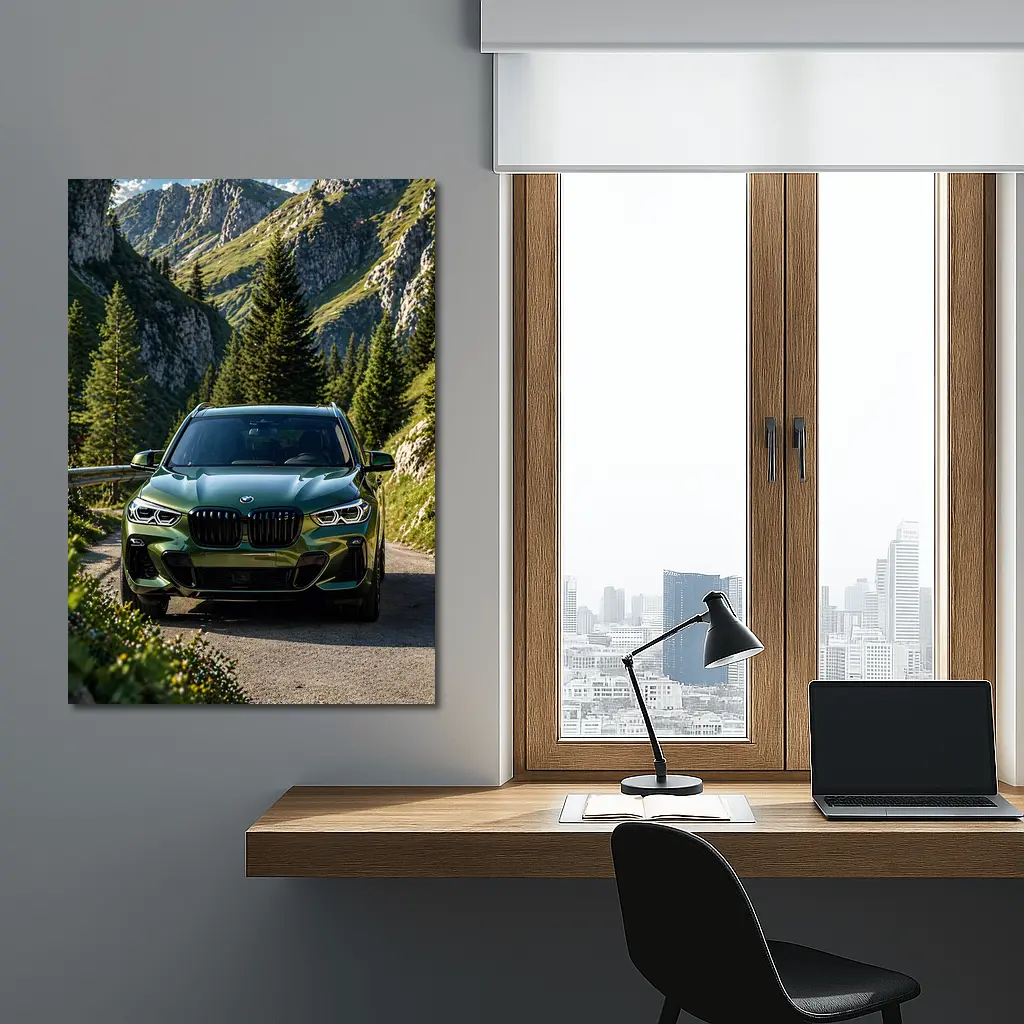 BMW X3 Green SUV Mountain Road Drive – Wall Art