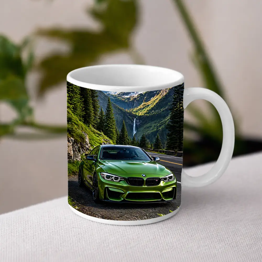 Green BMW M4 Mountain Road Waterfall – Mugs