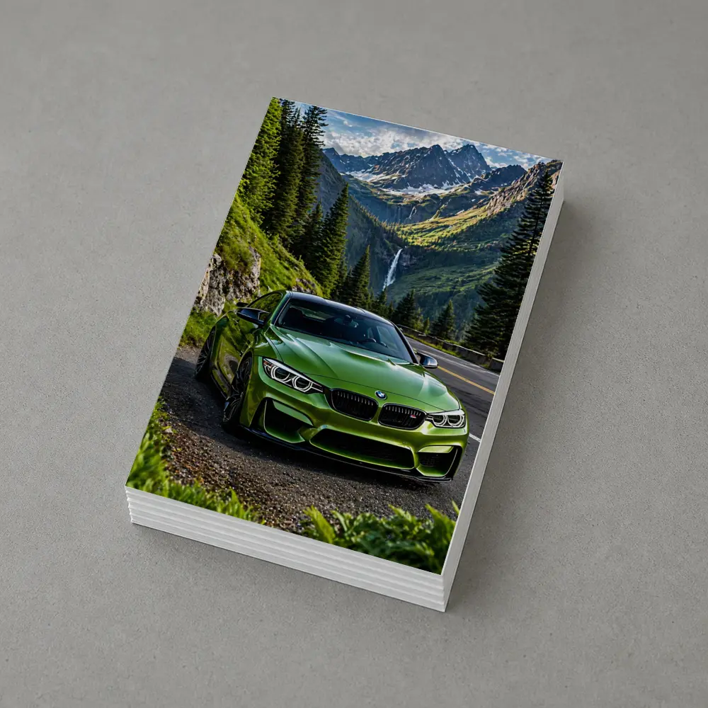 Green BMW M4 Mountain Road Waterfall – Postcards