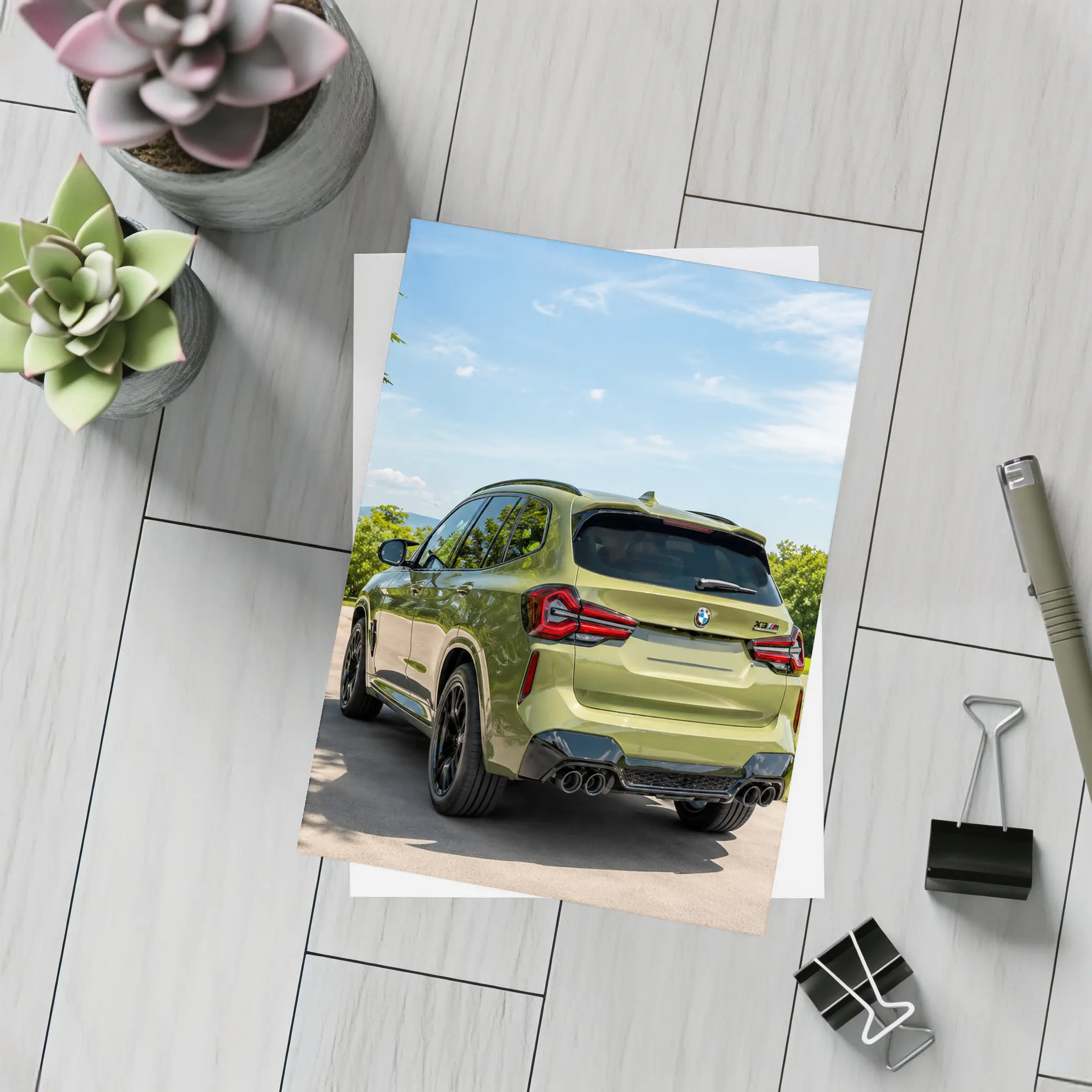 BMW X3M Olive Green Rear Outdoor Setting – Postcards