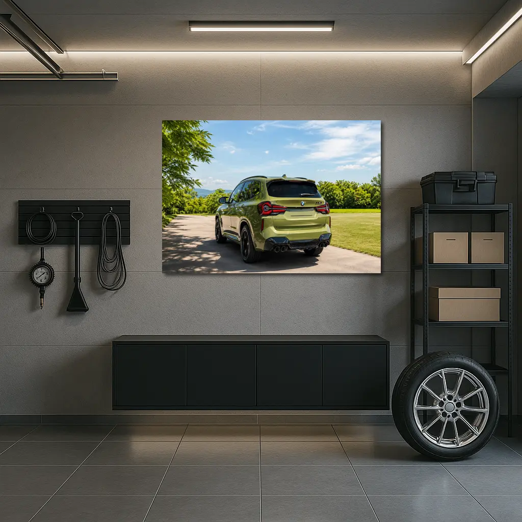 BMW X3M Olive Green Rear Outdoor Setting – Wall Art