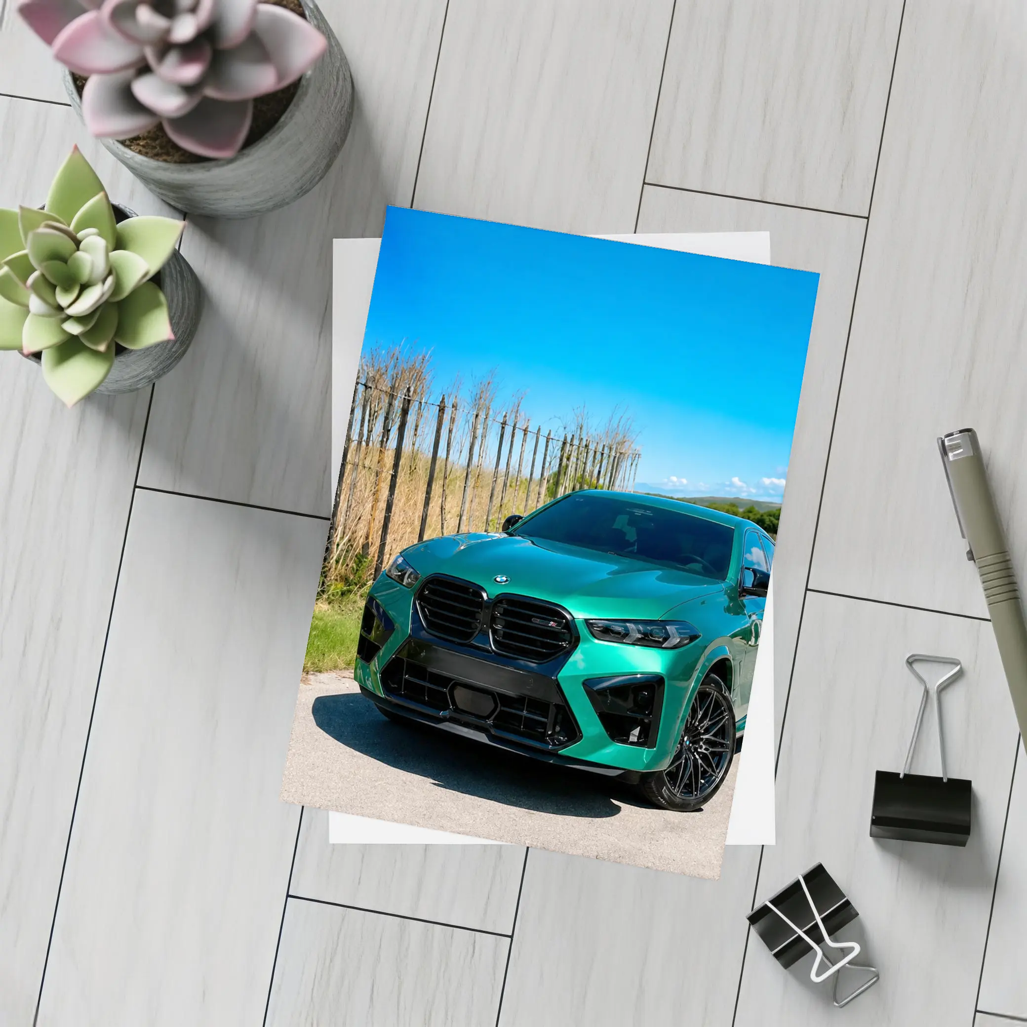 BMW X6M Green on Sunny Country Road – Postcards