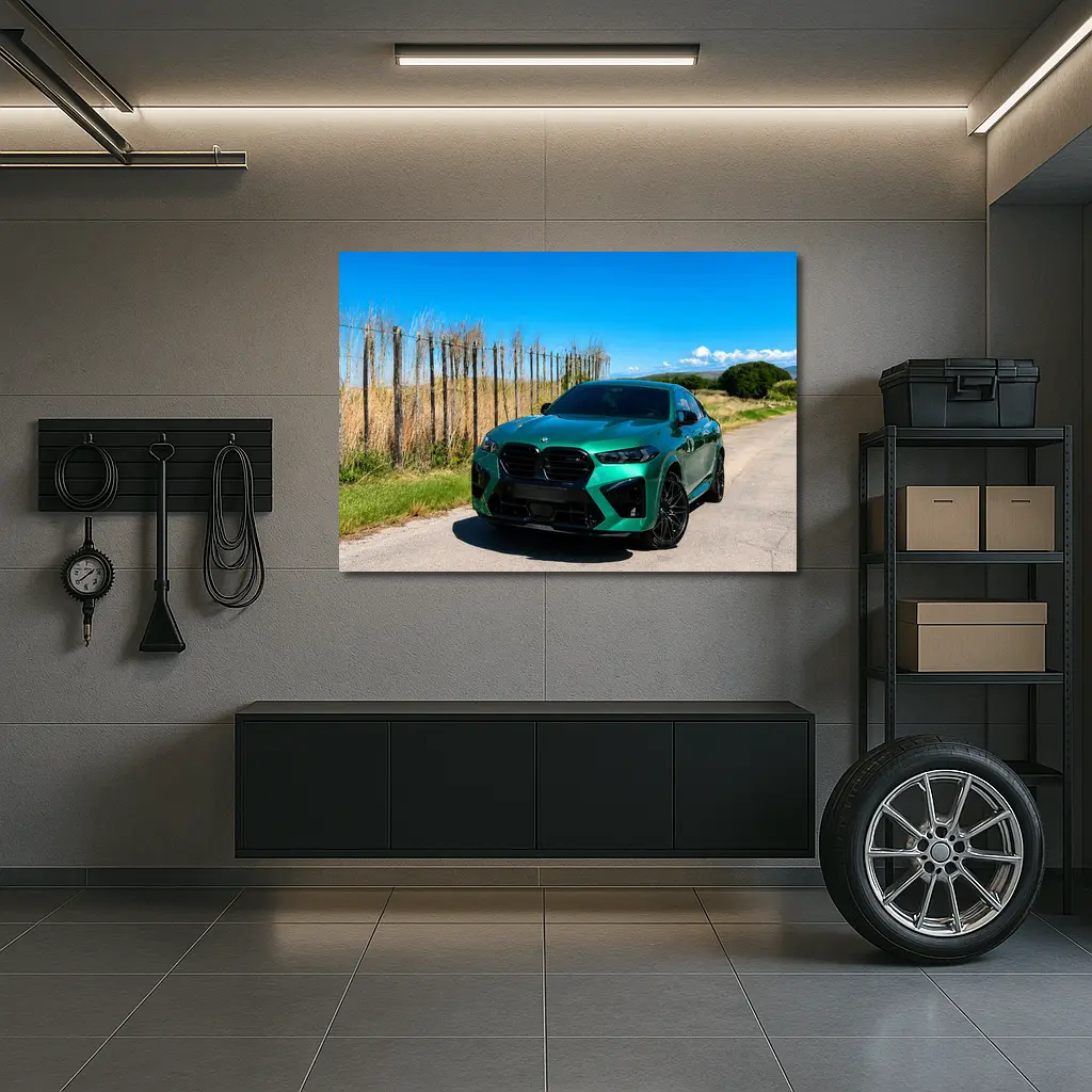 BMW X6M Green on Sunny Country Road – Wall Art