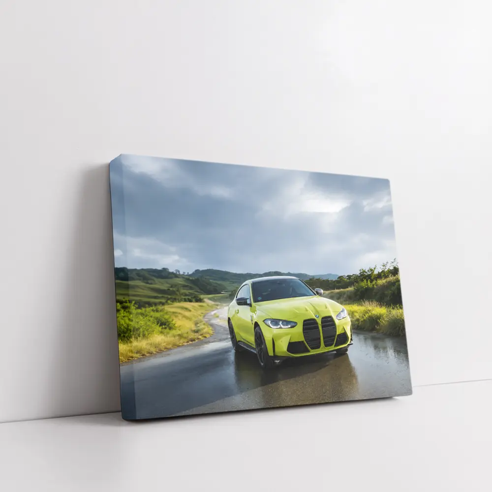 BMW M4 Lime Green Wet Road Hills – Wall Art