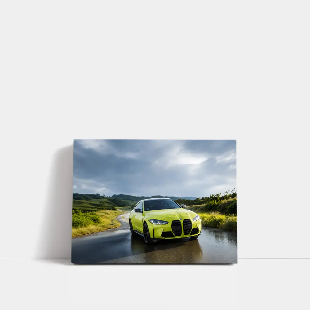 BMW M4 Lime Green Wet Road Hills – Wall Art