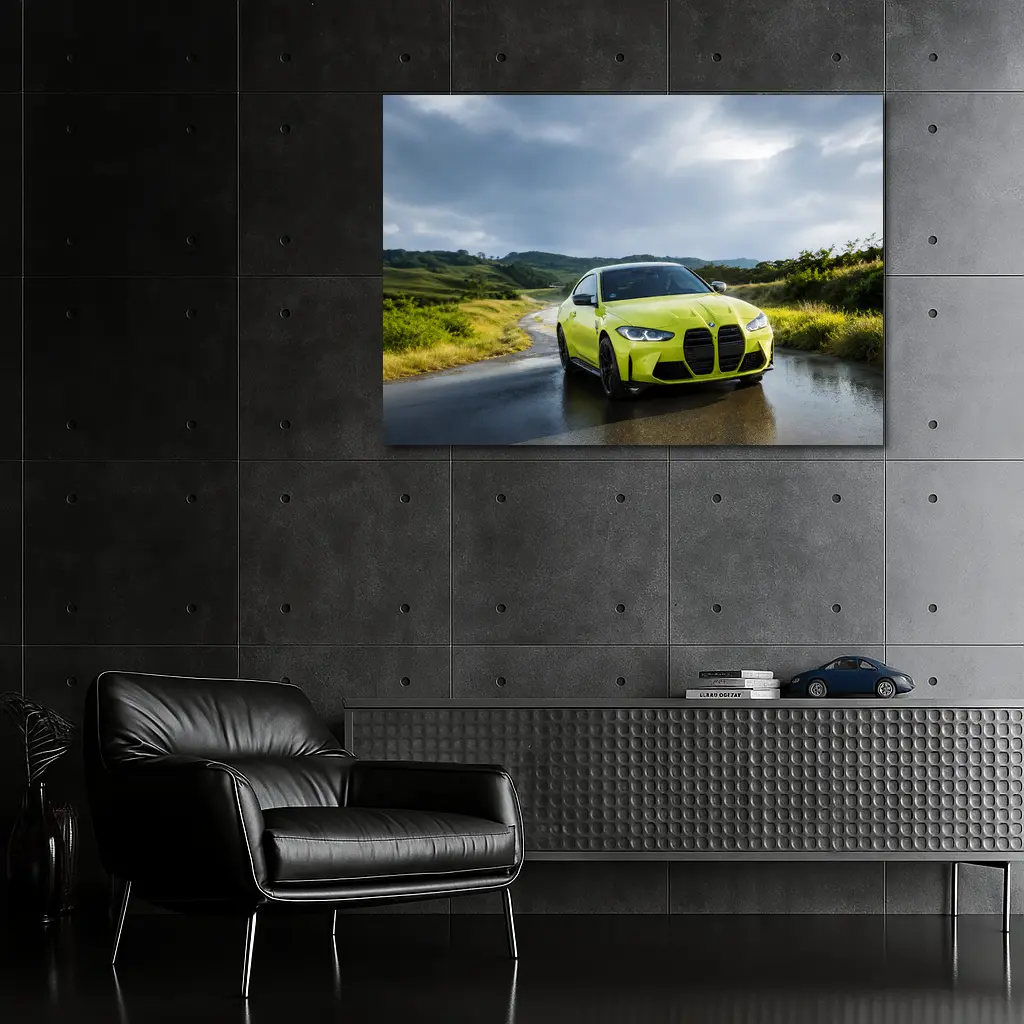 BMW M4 Lime Green Wet Road Hills – Wall Art