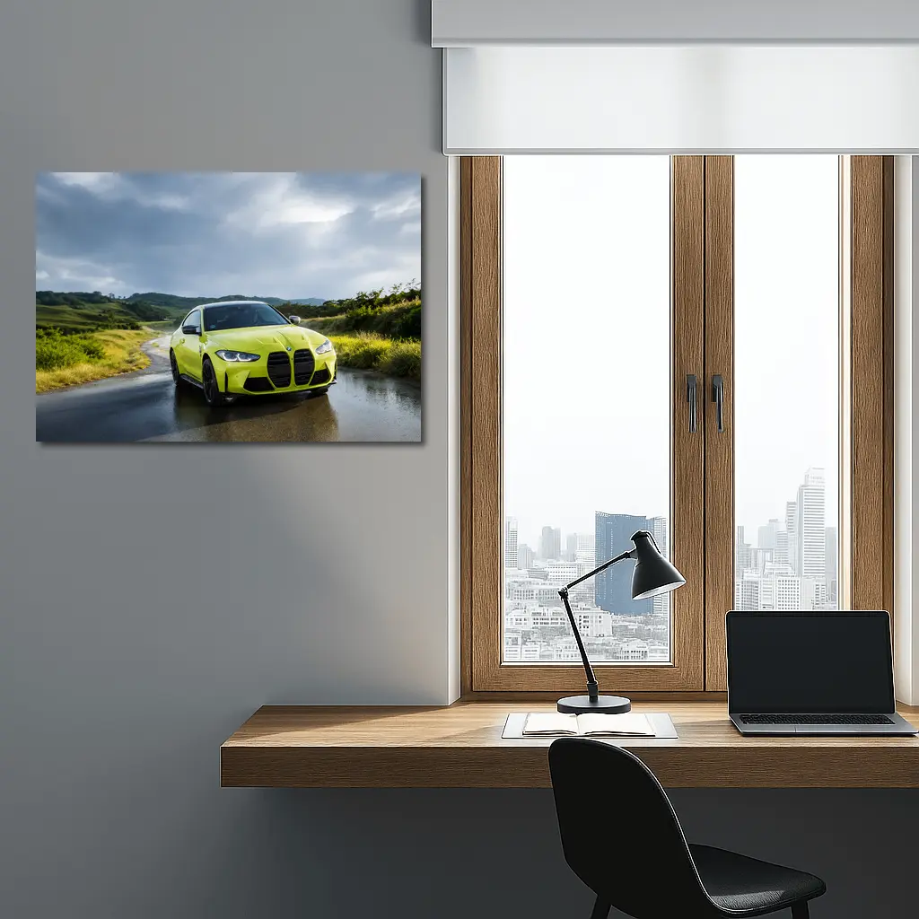 BMW M4 Lime Green Wet Road Hills – Wall Art