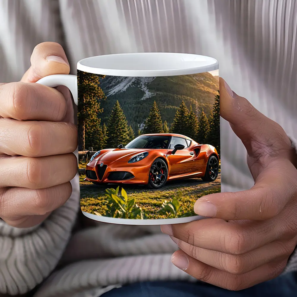 Alfa Romeo 4C Orange Mountain Forest Setting – Mugs