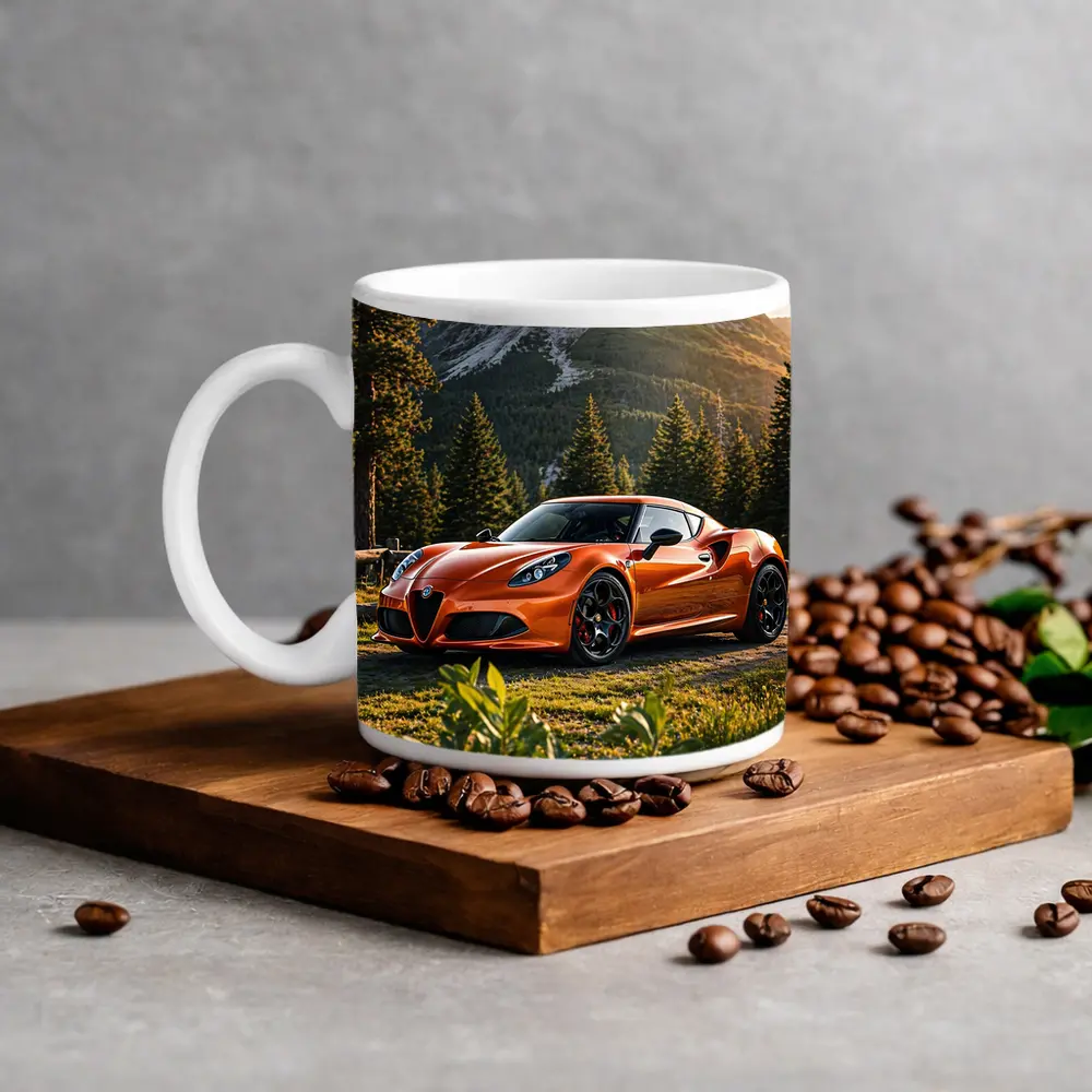 Alfa Romeo 4C Orange Mountain Forest Setting – Mugs