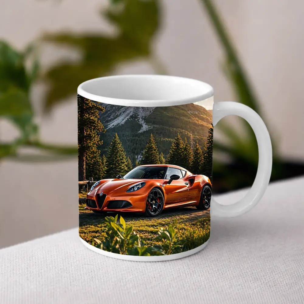 Alfa Romeo 4C Orange Mountain Forest Setting – Mugs