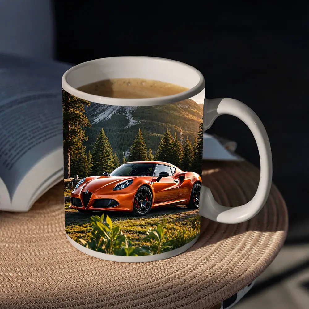 Alfa Romeo 4C Orange Mountain Forest Setting – Mugs