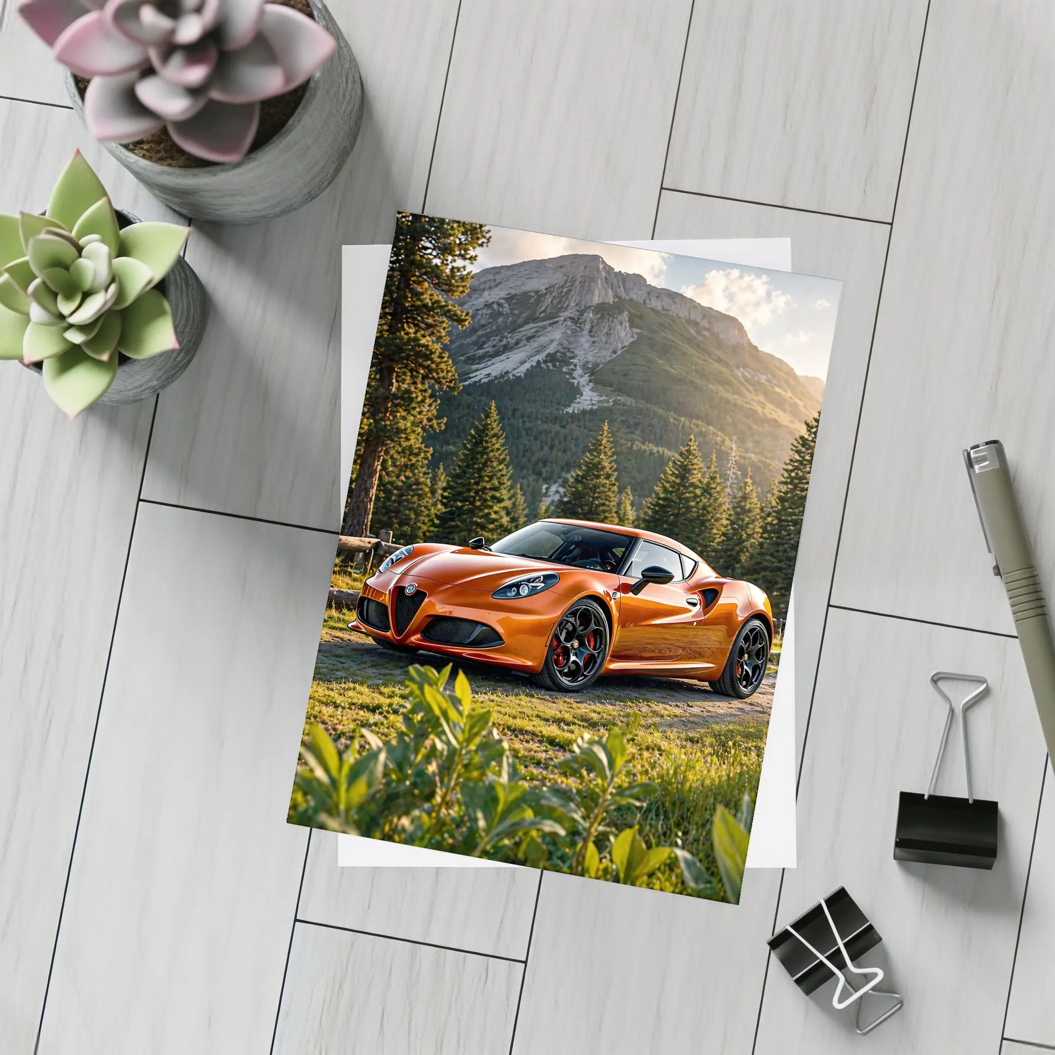 Alfa Romeo 4C Orange Mountain Forest Setting – Postcards