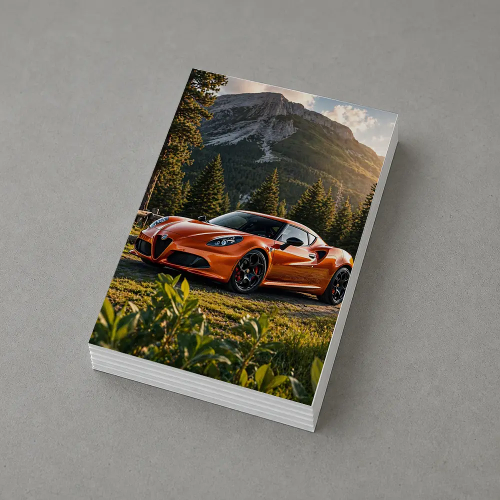Alfa Romeo 4C Orange Mountain Forest Setting – Postcards