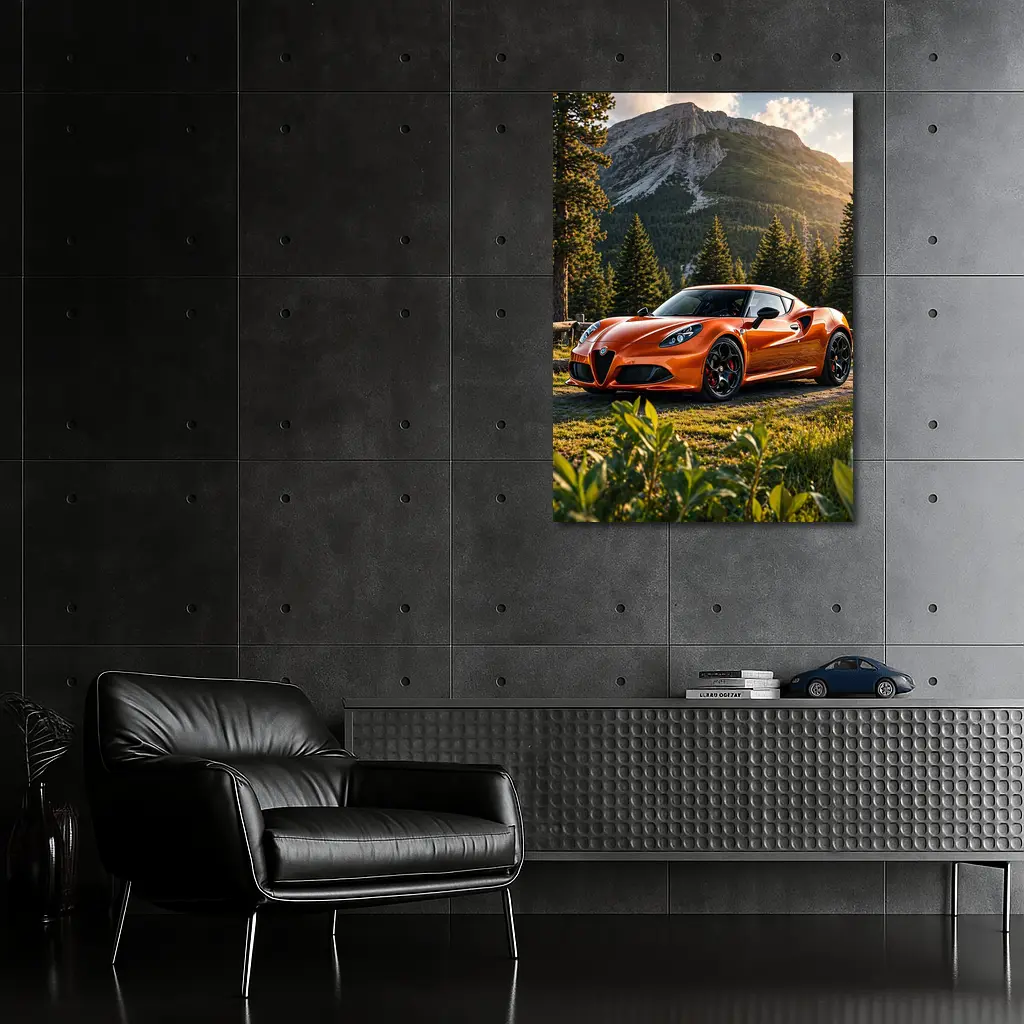 Alfa Romeo 4C Orange Mountain Forest Setting – Wall Art