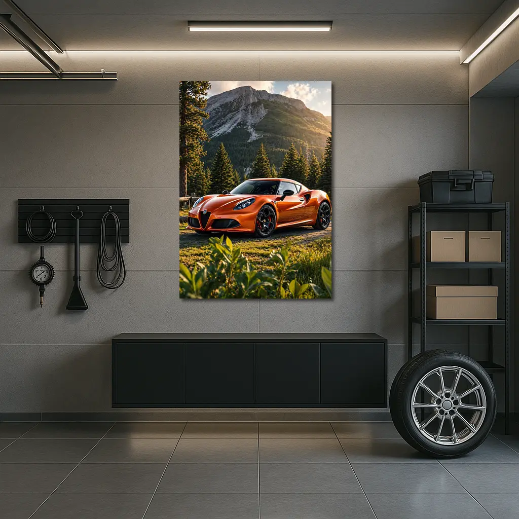 Alfa Romeo 4C Orange Mountain Forest Setting – Wall Art