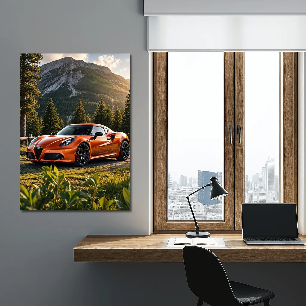 Alfa Romeo 4C Orange Mountain Forest Setting – Wall Art