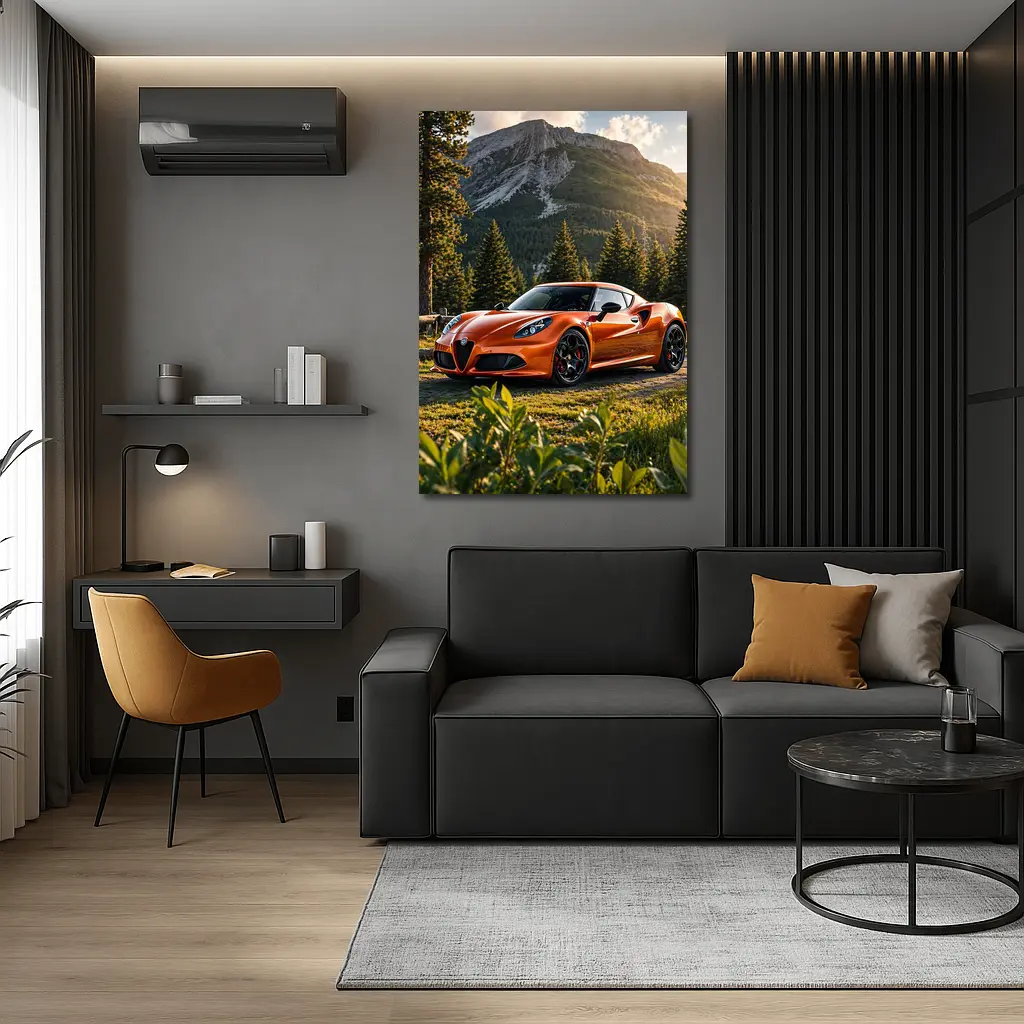 Alfa Romeo 4C Orange Mountain Forest Setting – Wall Art