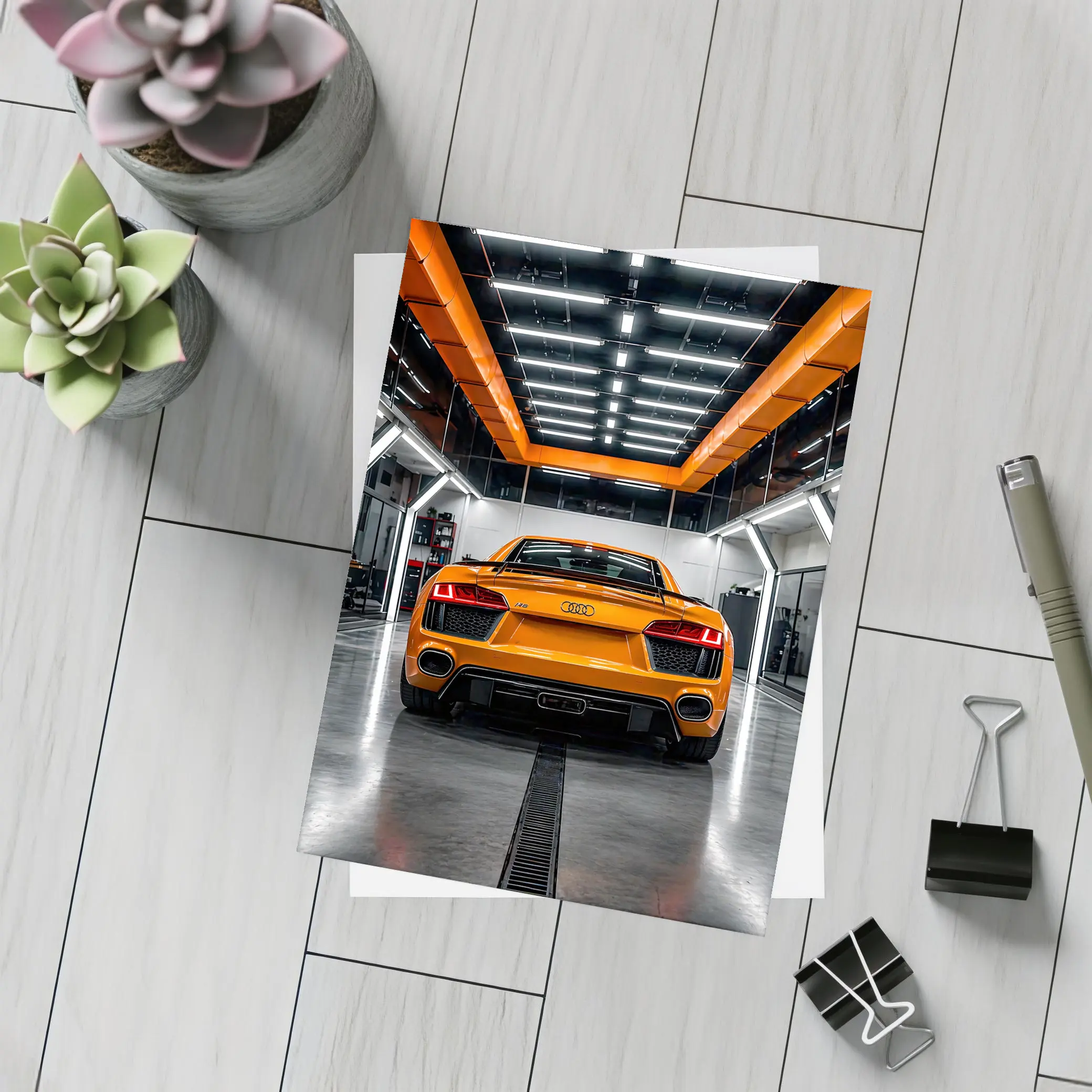 Audi R8 Orange Rear View Garage – Postcards